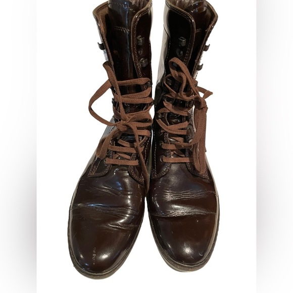 Tods chocolate Brown Patent Leather Lace up combat boots size 39.5 - Picture 4 of 9
